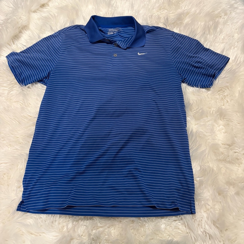 Nike golf blue striped collared shirt size M